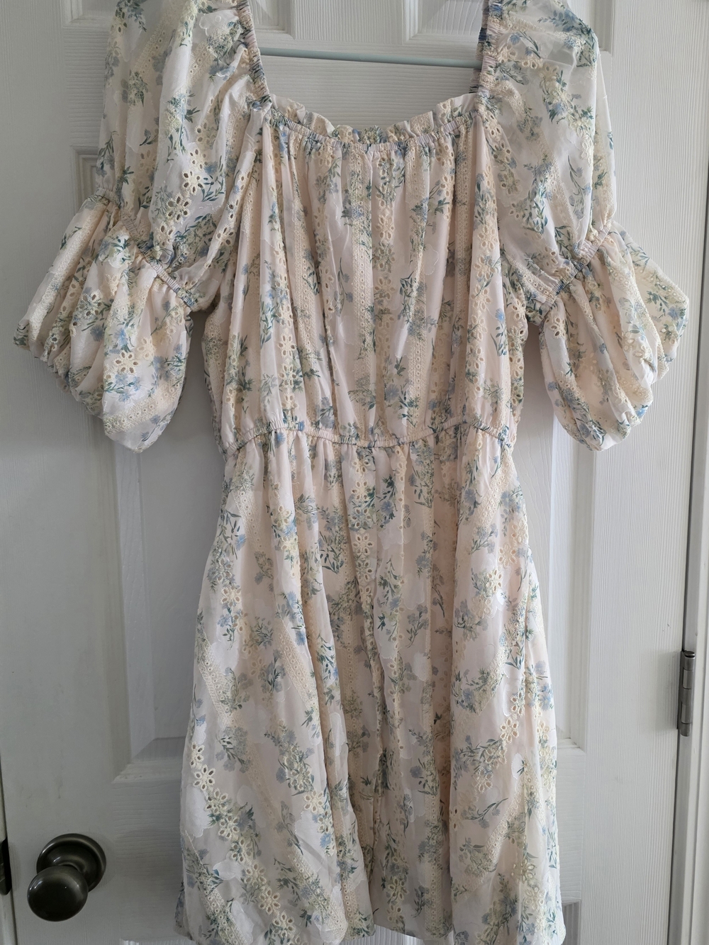 Hayden Cream Midi Dress with Blue Floral Print